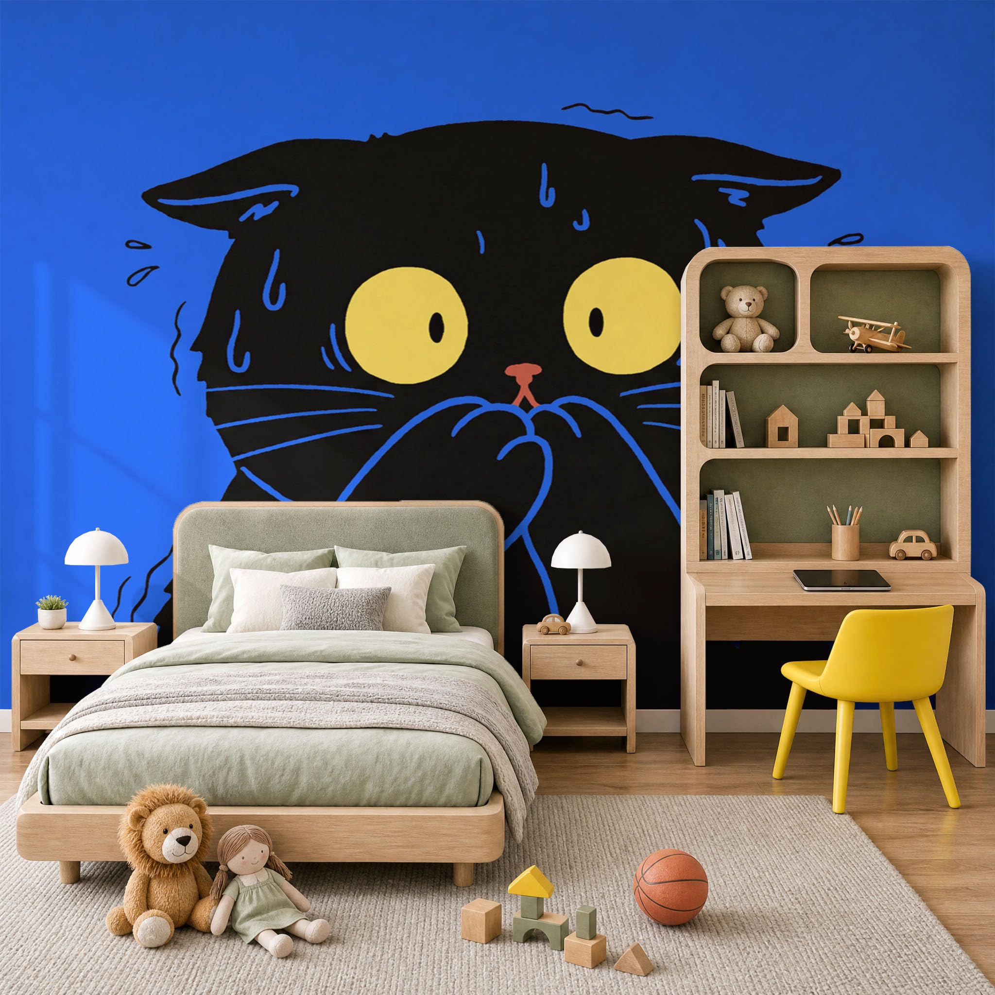 Vlies Fototapete Lustige schwarze Katze Cartoon-Katzen 250x175cm - Fototapeten - Tapeten - für Wohnzimmer Schlafzimmer - Vliestapete Wandtapete Tapete 3D Effekt- Tapetenkleister erforderlich
