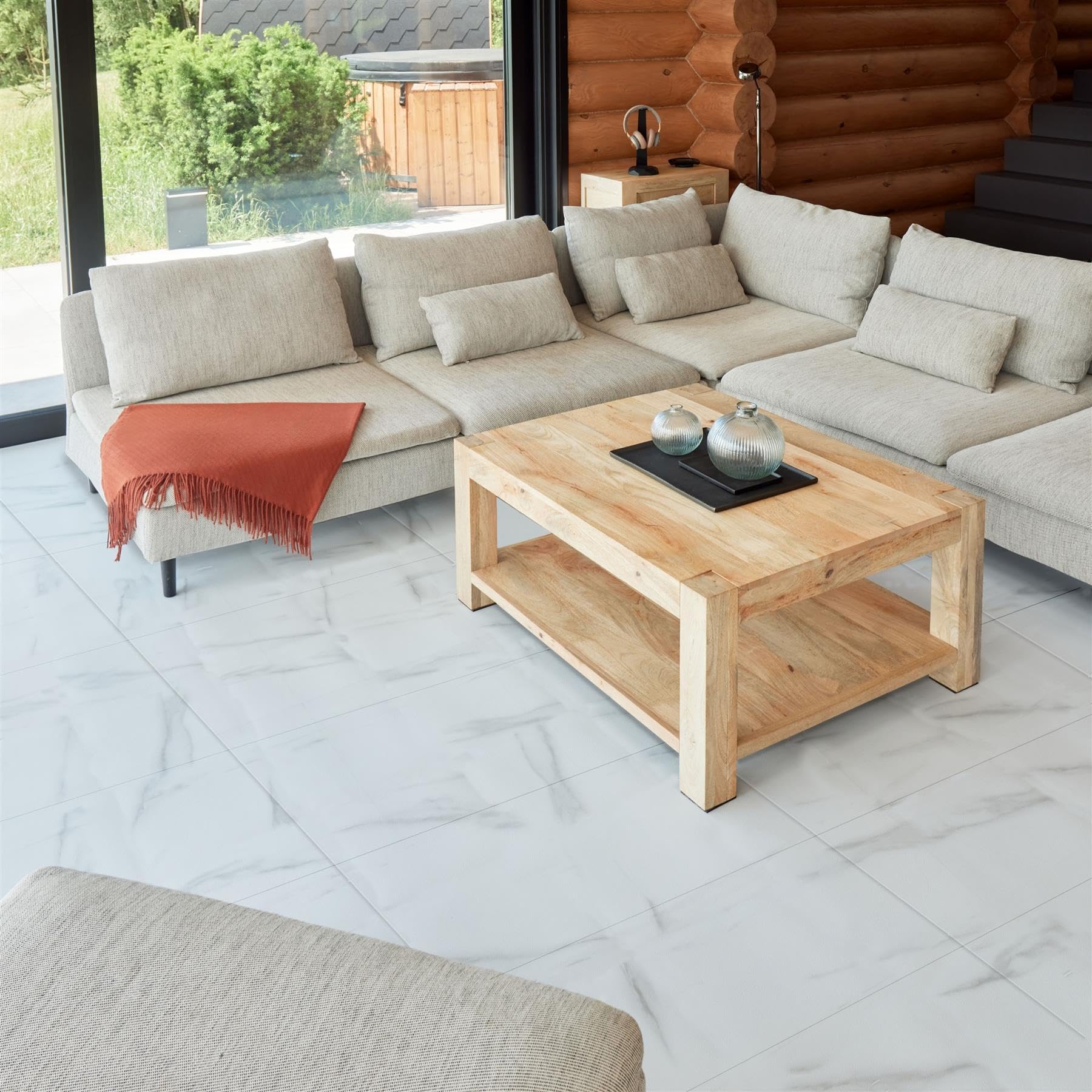 White Self Adhesive Vinyl Floor Tiles Pack of 10 Pieces Covers 19.91 ft² (1.85 m²) Large Rectangular Peel and Stick Floor Tiles Size 12”x24” (30.48x60.96cm) Waterproof Marble Effect Vinyl Flooring
