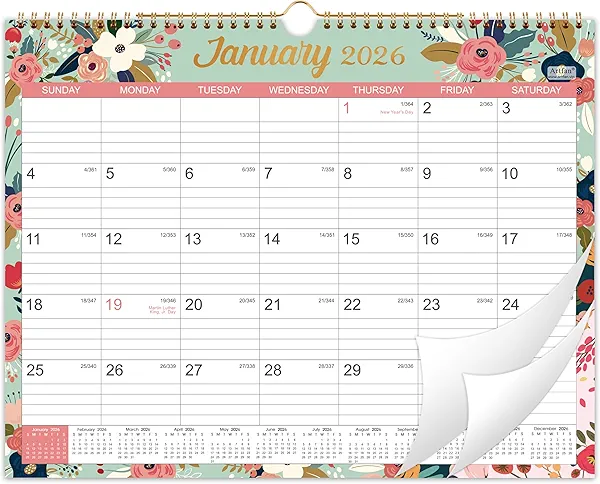 2026 Calendar - 2026 Wall Calendar, Jan 2026 - Dec 2026, 2026 Wall Calendar 12 Month, 15" x 11.5", Twin-Wire Binding, Julian Dates, Large Block, Notes, To-do List, Thick Paper, Perfect for Organizing - Floral