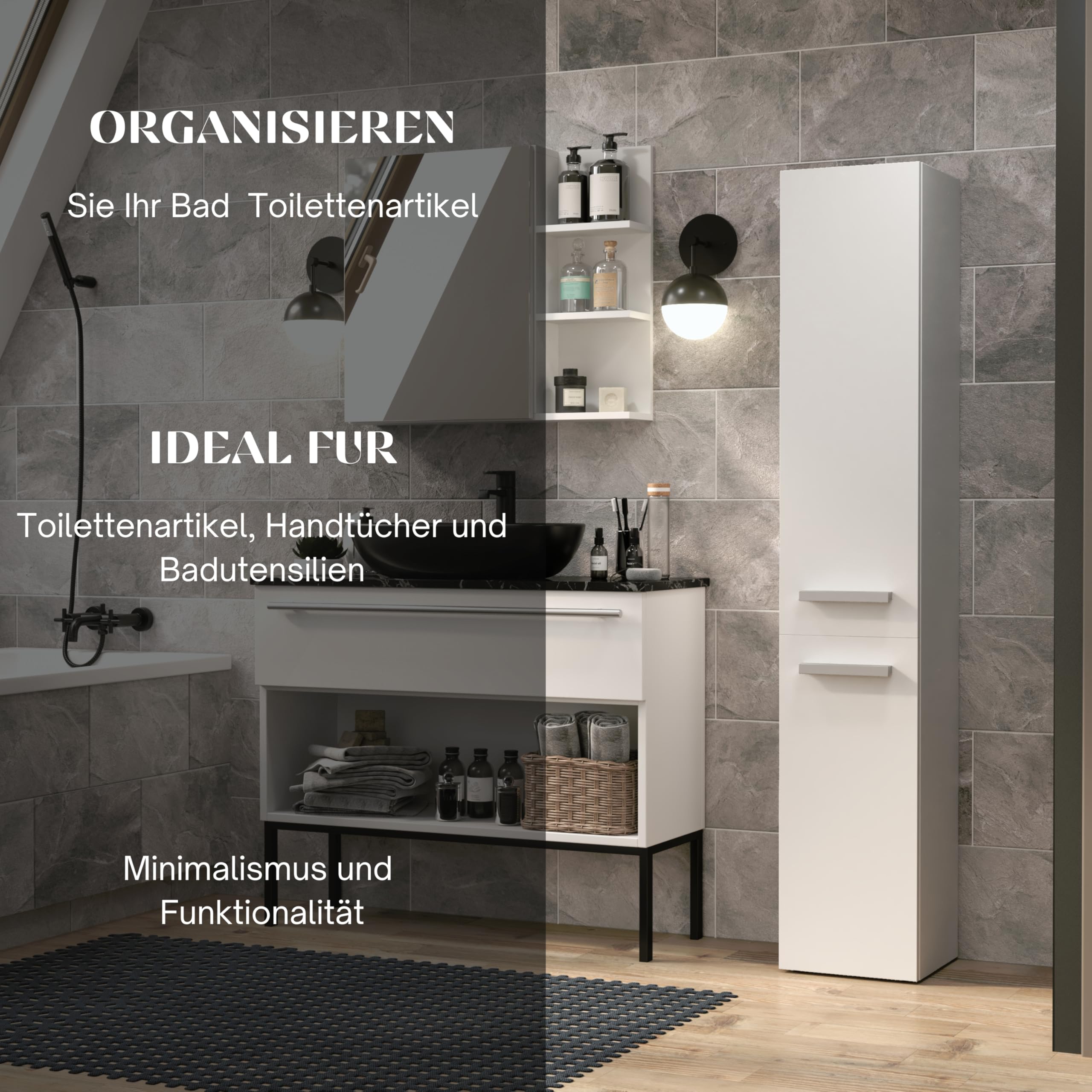 ADGO badkamerkast met wasmand - hoge kast - plank wit - badkamermeubel - badkamerrek - opbergkast - hoge badkamerkast - multifunctionele kast