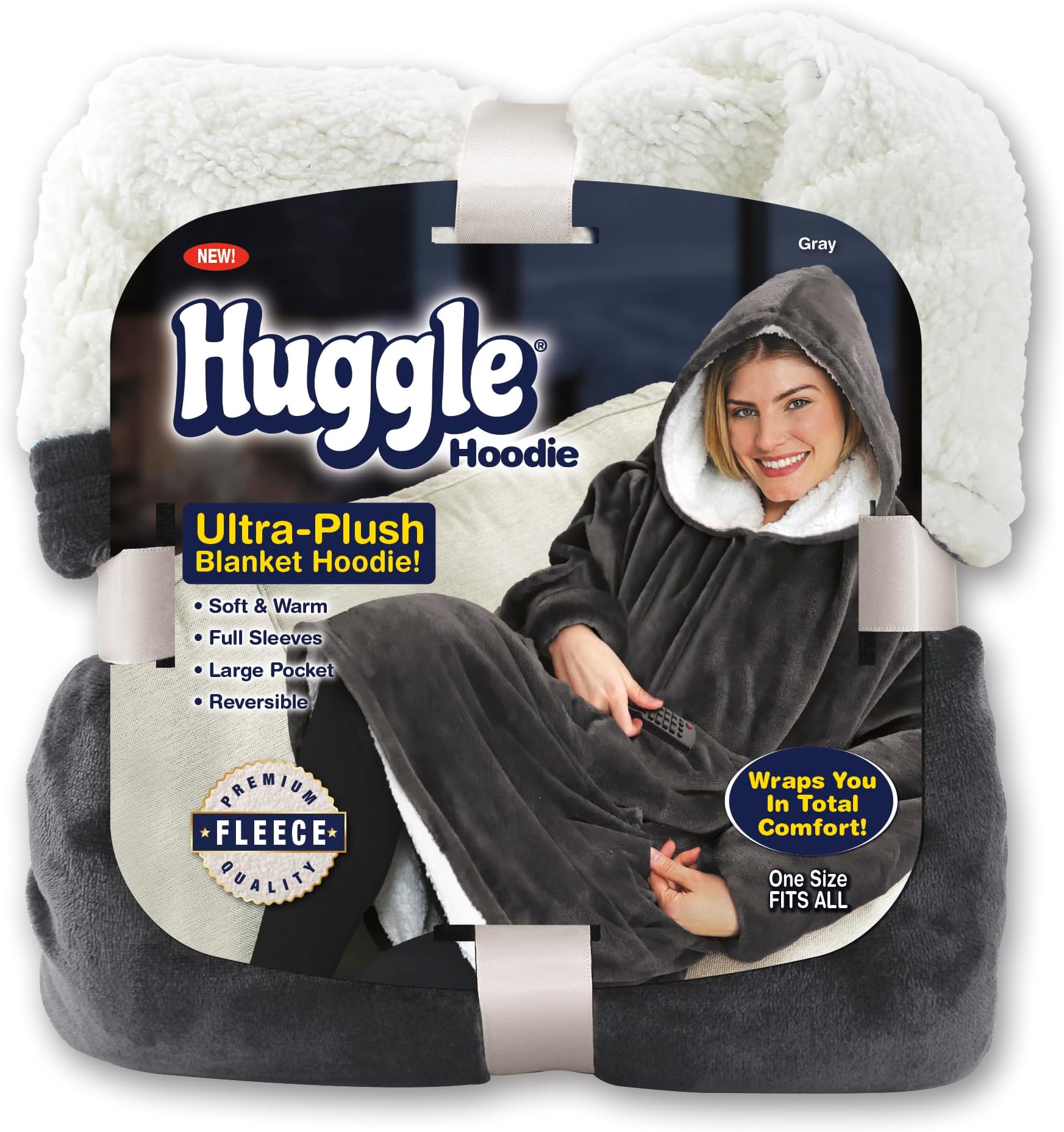 Ontel Huggle Hoodie Oversized Blanket Hoodie for Men & Women, Soft Fleece Sweatshirt, Giant Hood, Large Pockets & Sleeves