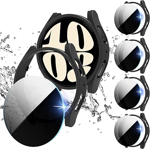 Suoman Paquete de 4 + 4 fundas para Samsung Galaxy Watch 6 de 1.732 in, protector de pantalla de privacidad + cubierta protectora mate de