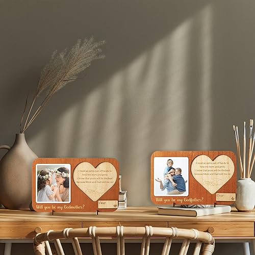 Miniatura 7 de CJiangpo Marco de fotos de regalo de propuesta de padrinos, serás mi madrina padrino ideas de regalo de ahijado, juego de 2 marcos de fotos de