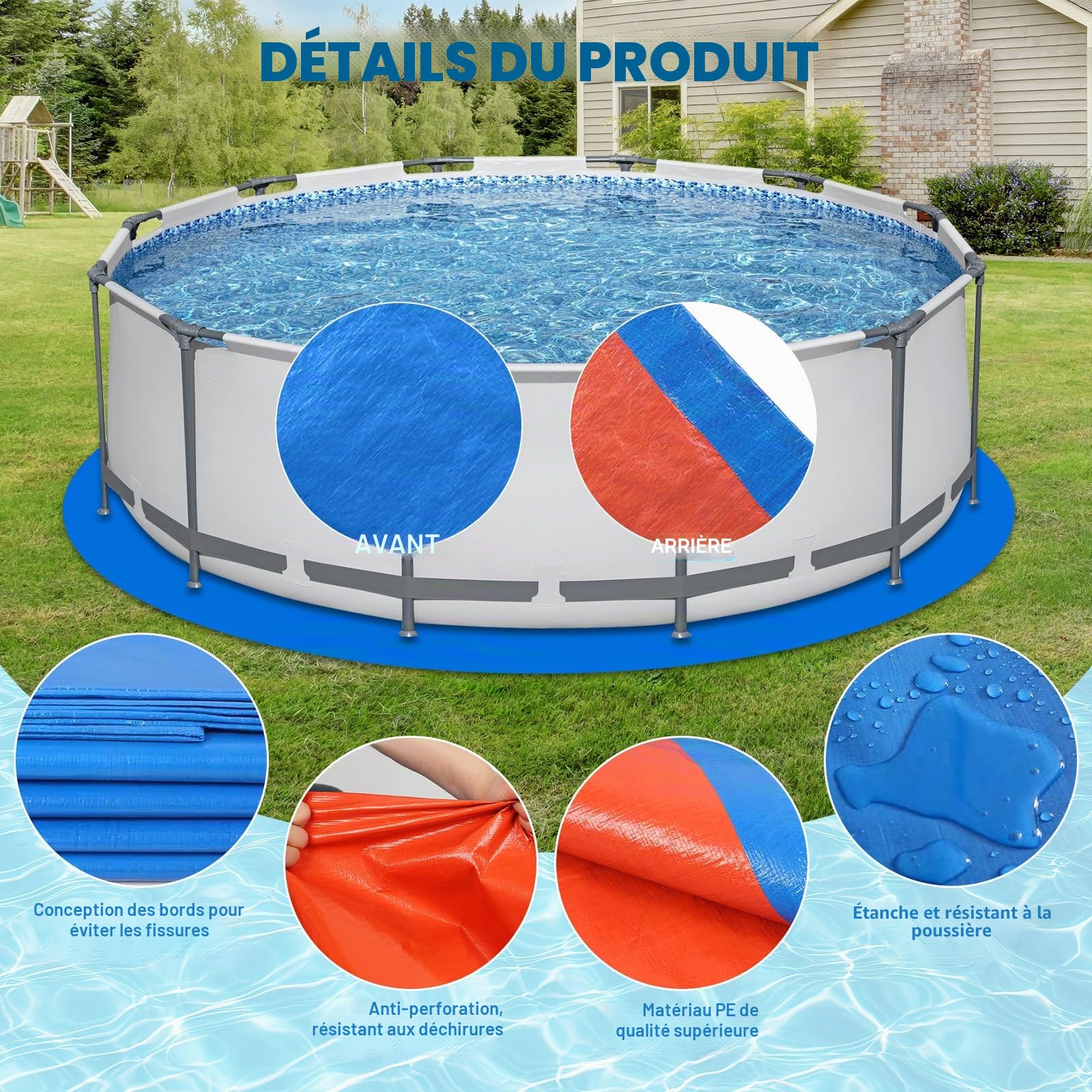 Tapis de Protection pour Piscine Ronde 18ft(5.6m) | Pour piscines plates hors, Protection indéchirable