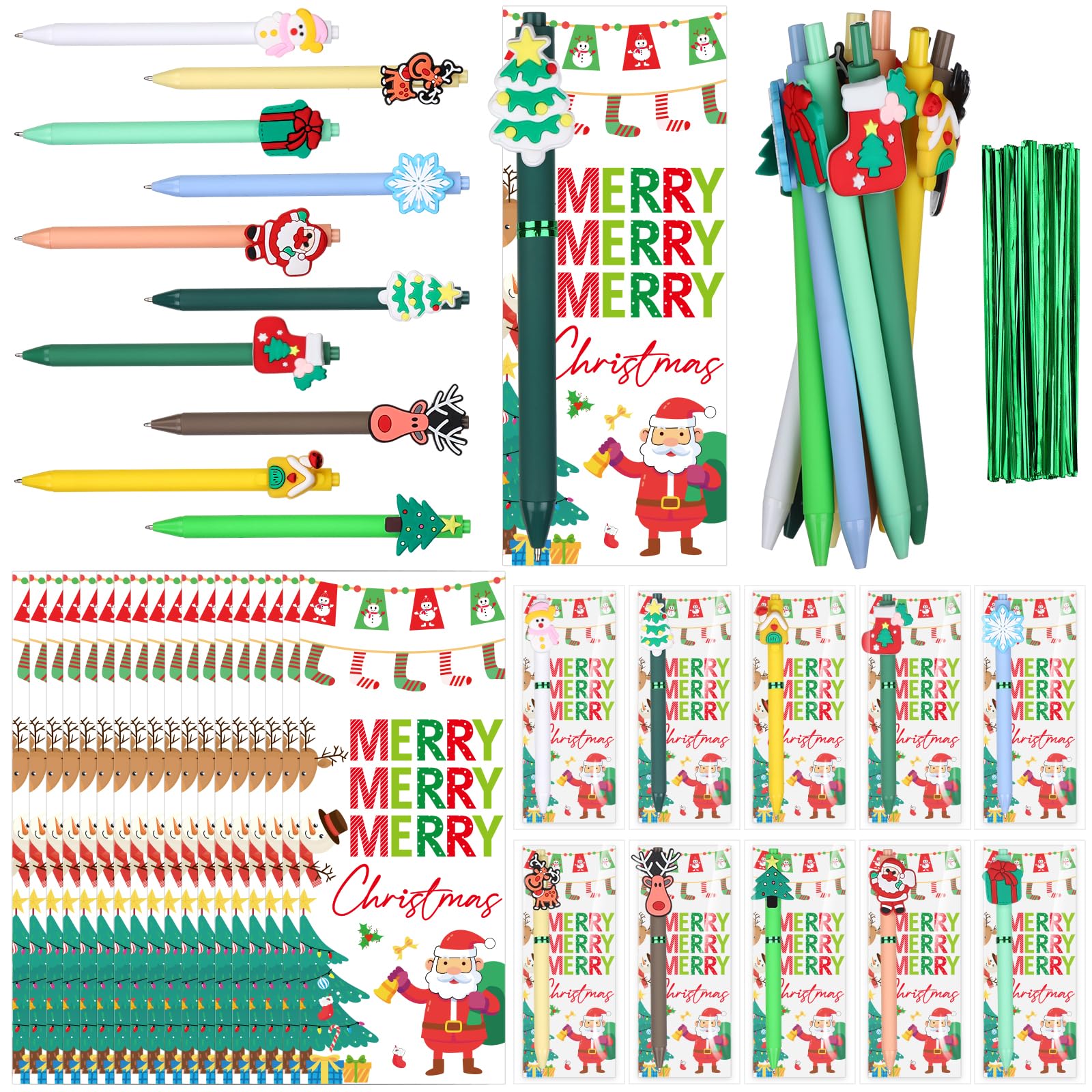 30 Sets Christmas Pens with Blessing Card Creative Novelty Xmas Writing Ballpoint Pen Christmas Appreciation Gifts for Employees Coworkers Staff Teacher Team Classroom Gifts Xmas Party Favors