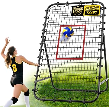 7x4 FT Volleyball Rebounder Net,Ultimate Training Equipment for Volleyball & Lacrosse,Enhanced Bouncing System for Volleying, Bumping, Spiking Drills,Multiple Adjustable Rebound Angles