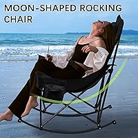 Vista 6 de Oversized Rocking Camping Chair with Headrest & Cup Holder - 400lbs Capacity, 600D Oxford Fabric, Easy Fold Portable Outdoor Rocker Chair for