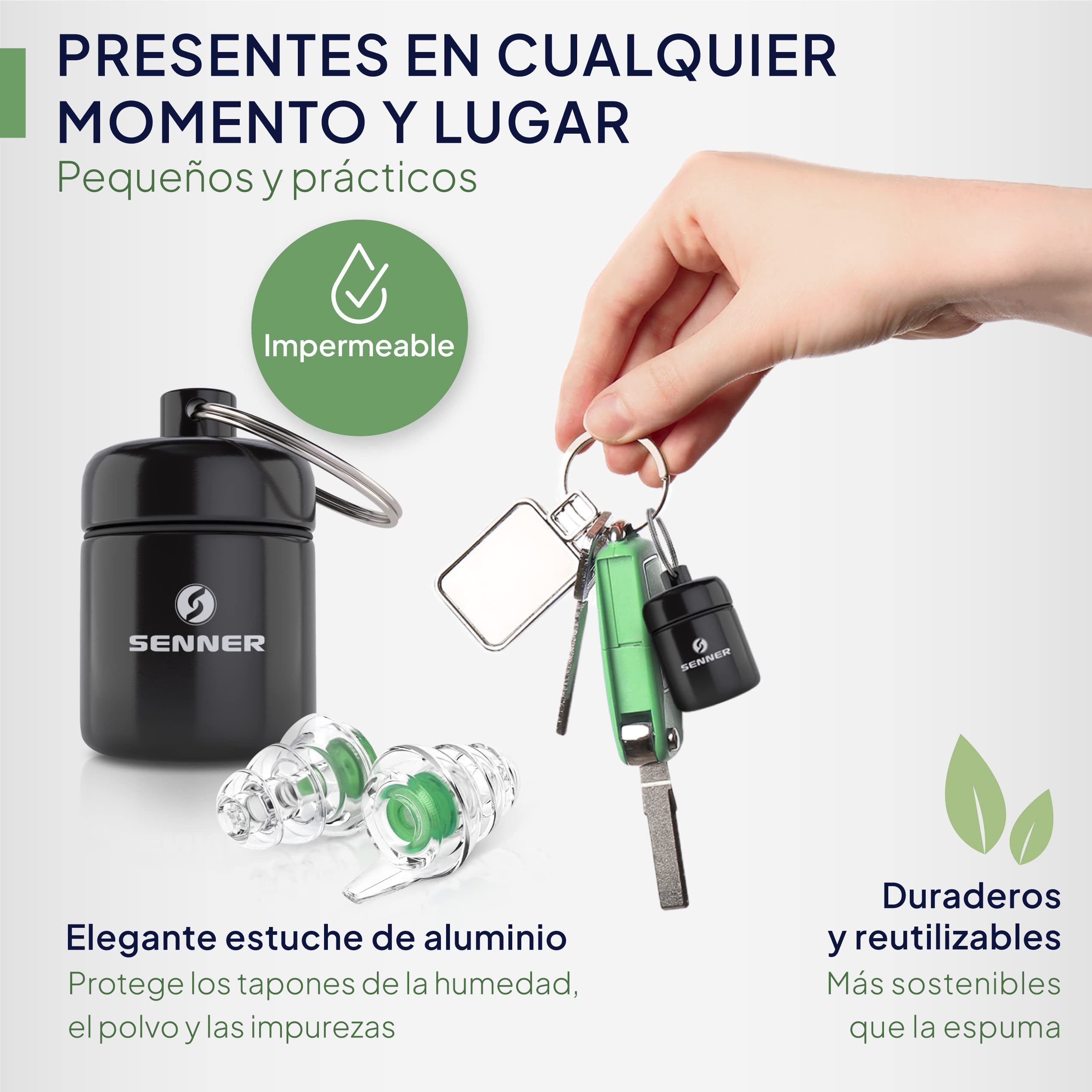 Senner ® MusicPro | Tapones auditivos para festivales, conciertos y discotecas - Tapones para música y músicos, reutilizables, transparentes, con estuche de aluminio