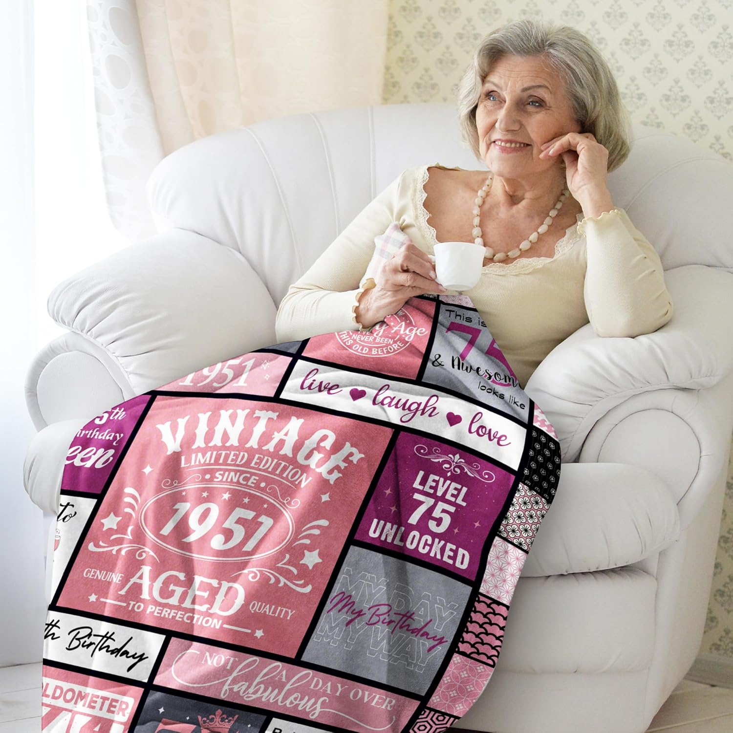 75th Birthday Gifts for Women Blanket 60"x 50", Gifts for 75 Year Old Woman, 75 Year Old/1951 Birthday Gifts for Women, 75th Birthday Gift Ideas for Mom/Female - Image 3