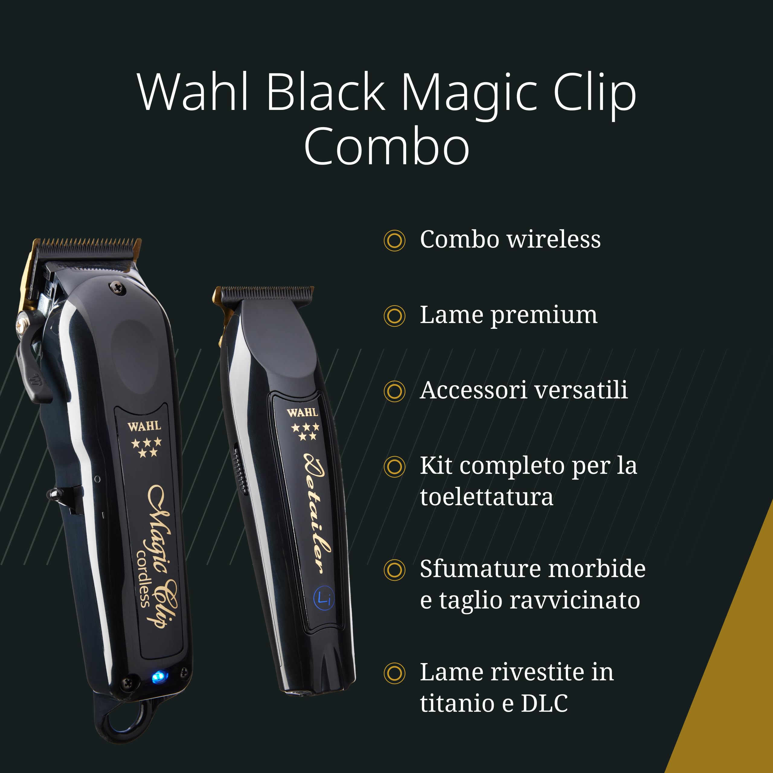 Wahl Cordless Barber Combo - Black Magic Clip & Detailer Li - Lame in titanio - 100 minuti di autonomia