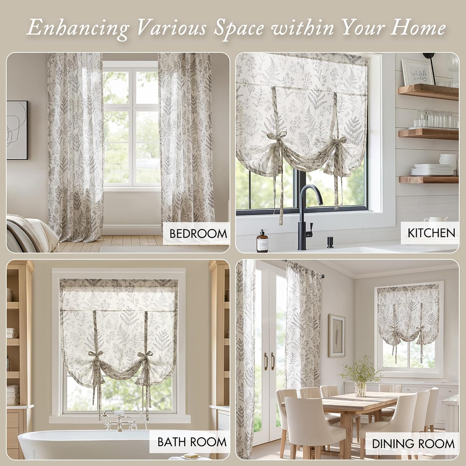 Madison Park Linen Curtains, Linen Window Panel for Living Room, Floral Window Curtains with Rod Pocket, Farmhouse Light Filtering Window Panels for Privacy, Aria 2 Panel Set, 42" W x 84" L, Charcoal