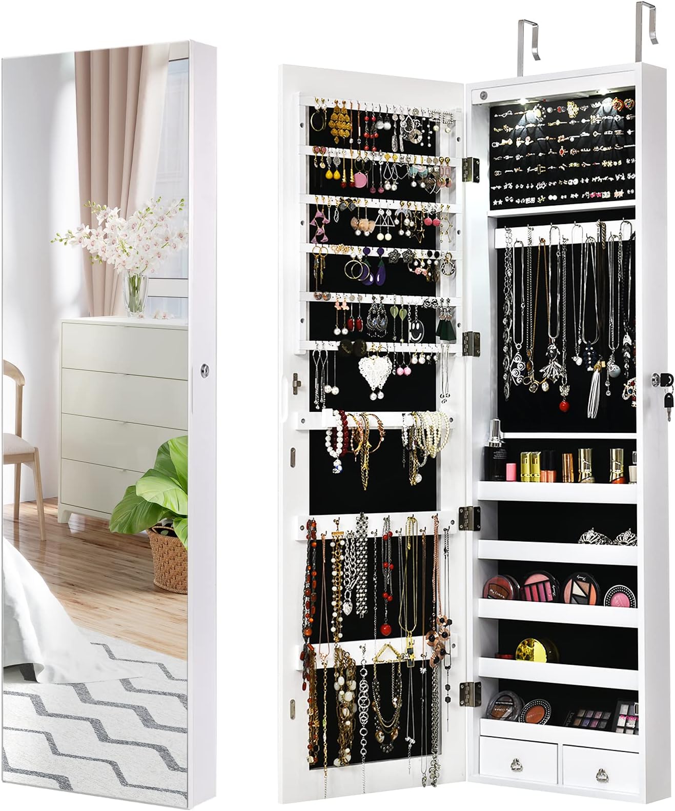 Amazon.com: Giantex Jewelry Armoire Cabinet Wall Door Mounted with Full Length Mirror, Jewelry ...