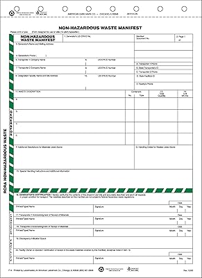 Labelmaster F14 Non-Hazardous Waste Manifest Form, Snap-Out, 6-Part (Pack of 100)