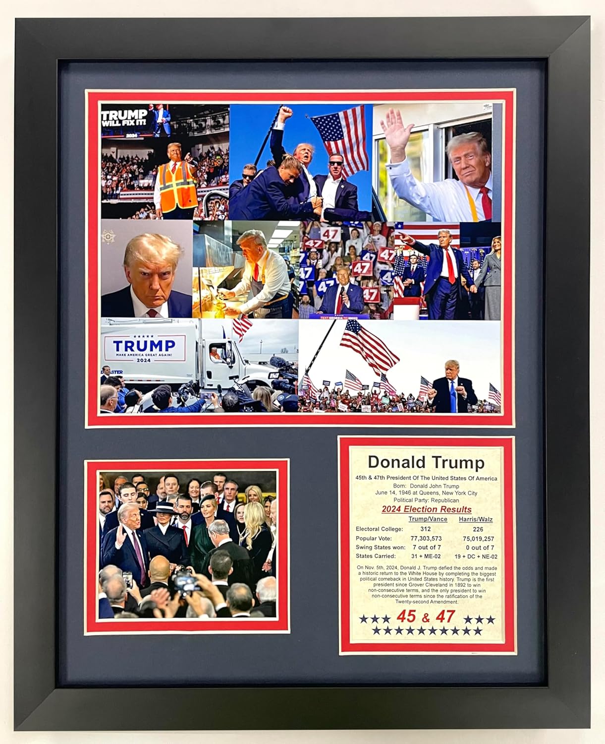 Donald Trump | America's 45th and 47th President | Framed 12"x15" Double Matted Photos (Rally)