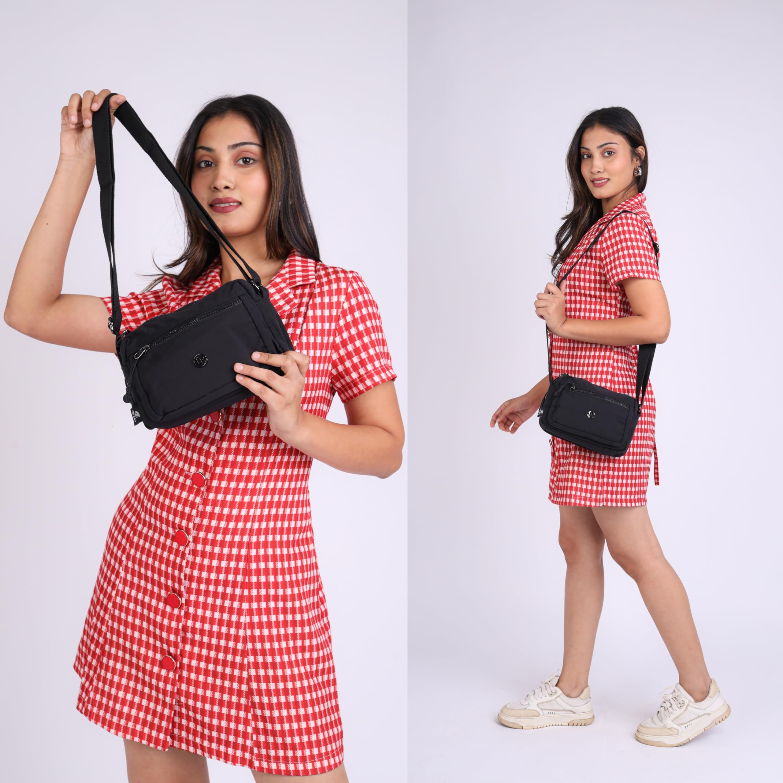 TS WITH TECHSUN Women's Small Crossbody Sling Bag, Stylish Anti-Theft Shoulder Sling Purse, Adjustable Strap, Multiple Compartments, Travel and Daily Essentials (22 × 15 × 10 cm) (Black) 1