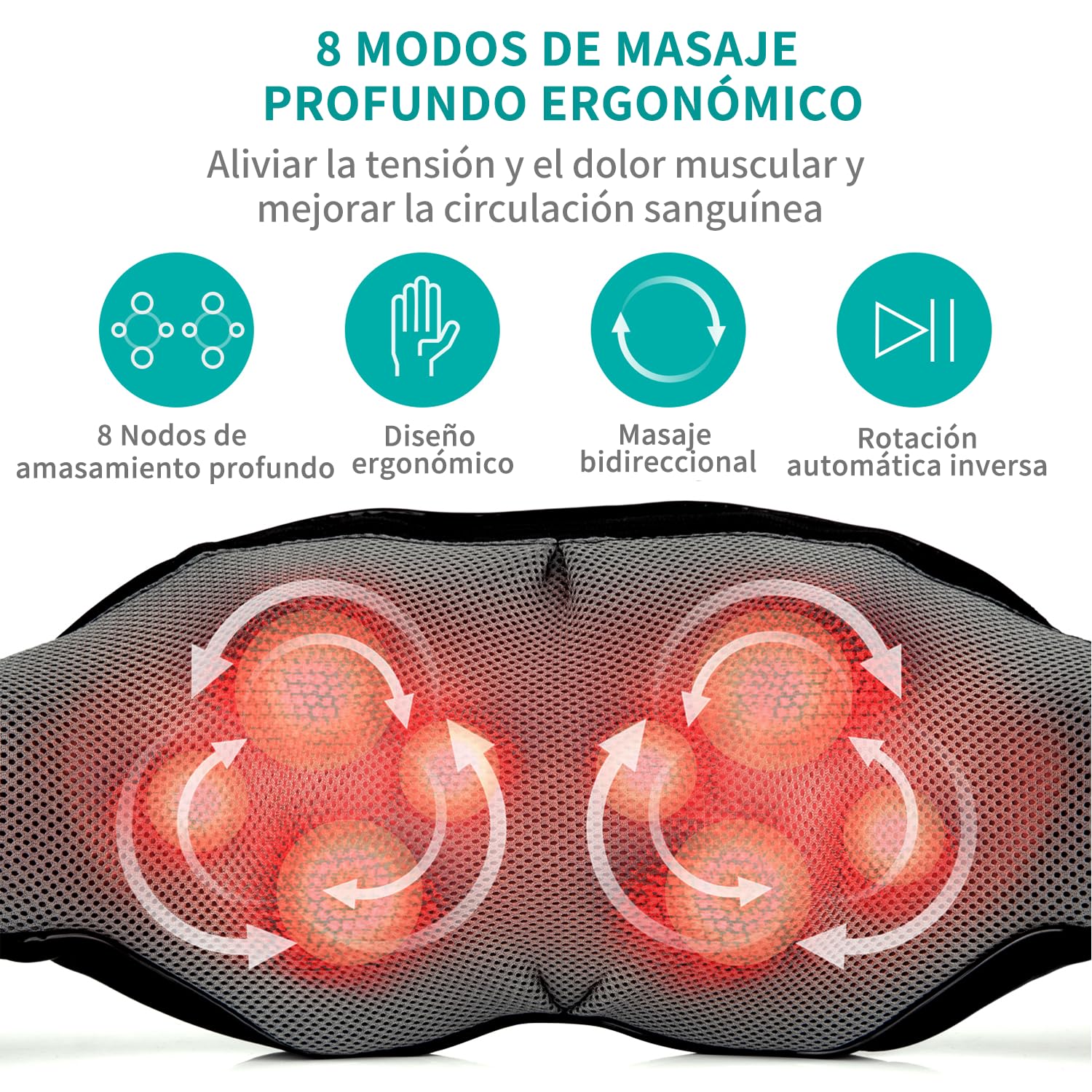 Nekteck 3D masajeador cervical y espalda con calor relajante, shiatsu de tejido profundo masajeador cervical, hombro, espalda y masajeador de cuello Para uso en el hogar, oficinas y automóviles