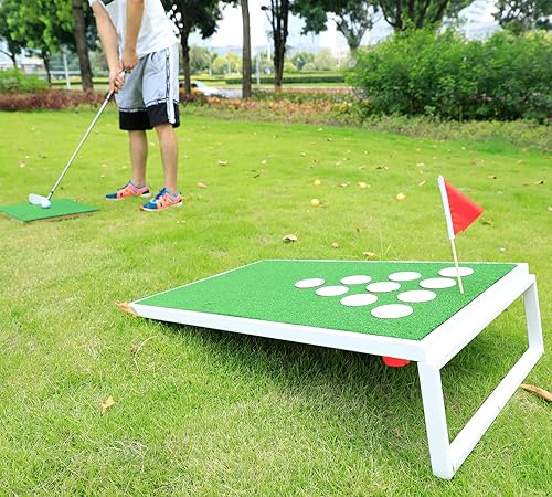 Miniatura 3 de OOFIT Juego de Cornhole de golf combinado con juego de pong, tablas de juego de astillado con alfombrillas de astillado y pelotas de golf para