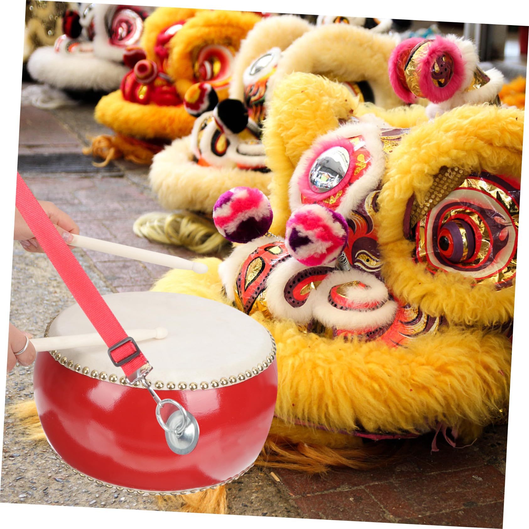 Batería Juguete Roja de Piel de Vaca y Madera para Niños, 1 Set | Juguete Musical Educativo con Baqueta, Instrumentos de Percusión, Decoracion Colegio Estilo Aleatorio