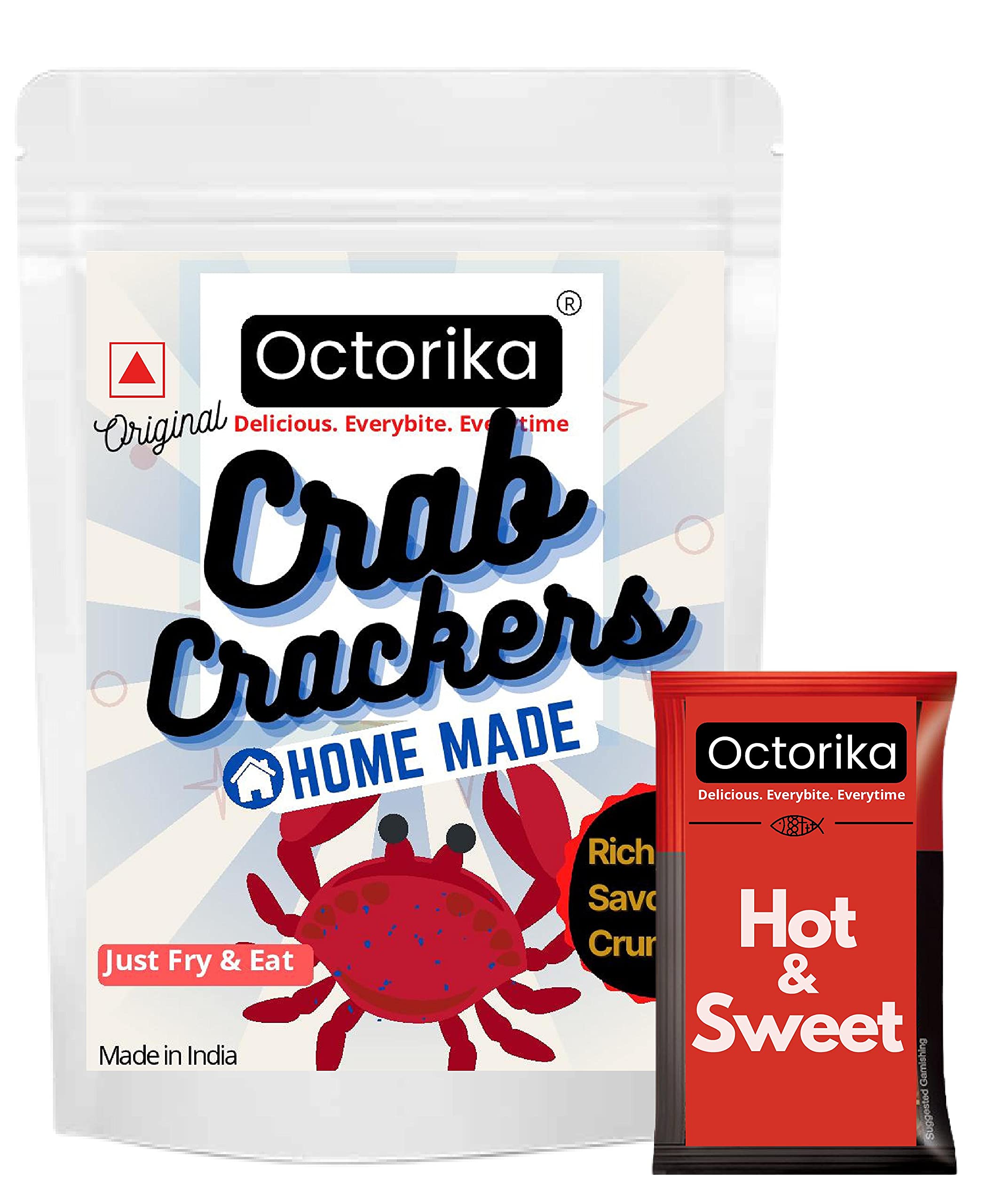 Crab Crackers/Papad (Home made) - Fry and eat - Ready to cook - No preservatives (100 g) with Hot and Sweet Sauce