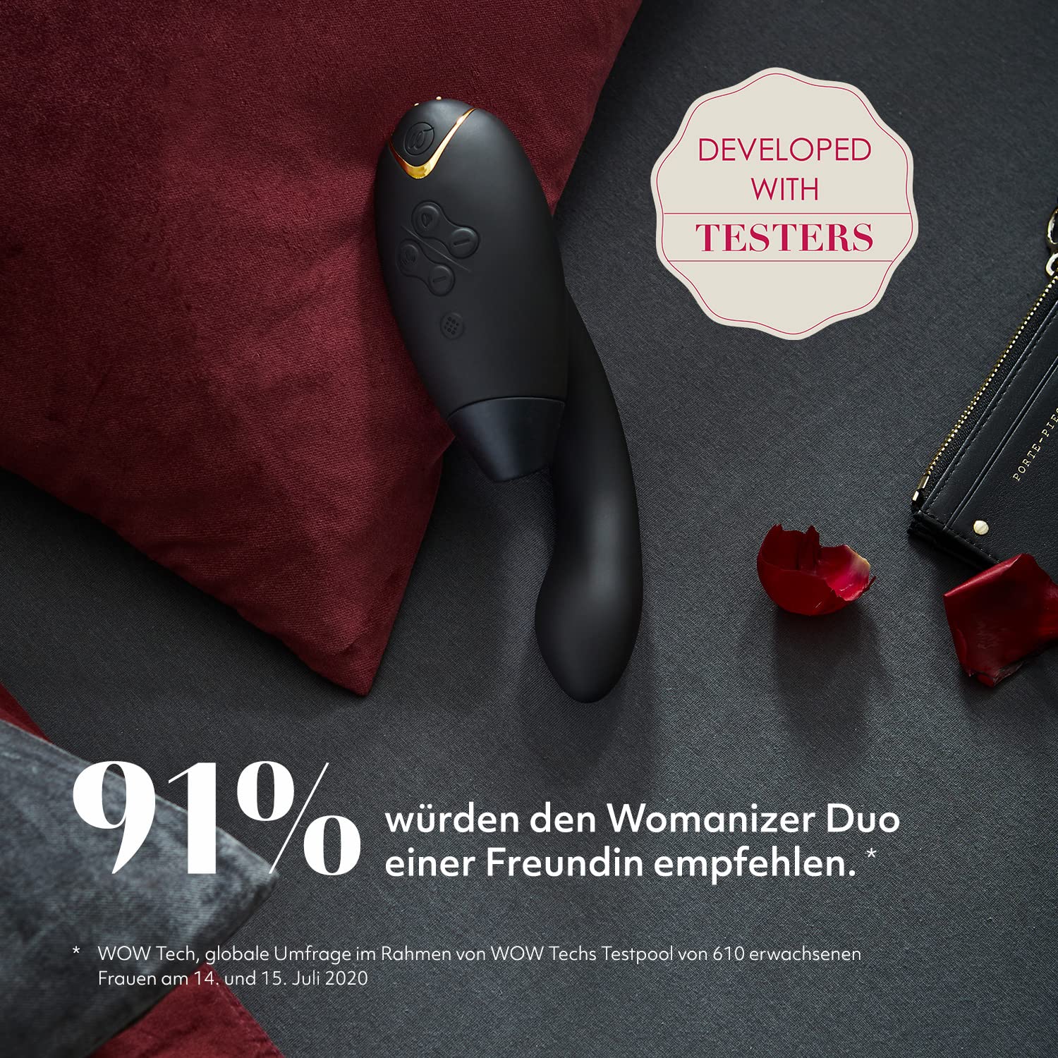 Womanizer DUO 1 Rabbit-Vibrator & G-Punkt Stimulator mit Klitoris-Sauger, doppelte Stimulation mit je 12 Intensitätsstufen, Black Gold
