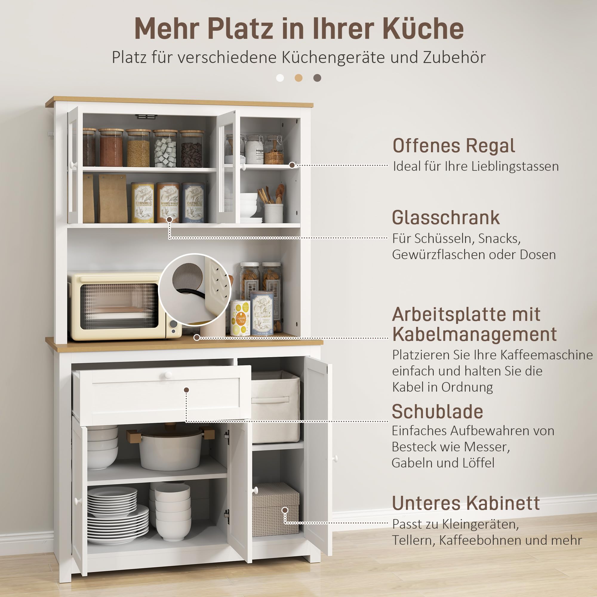 HOMCOM Küchenschrank mit Arbeitsplatte 5 Türen Weiß 100 x 40 x 180 cm