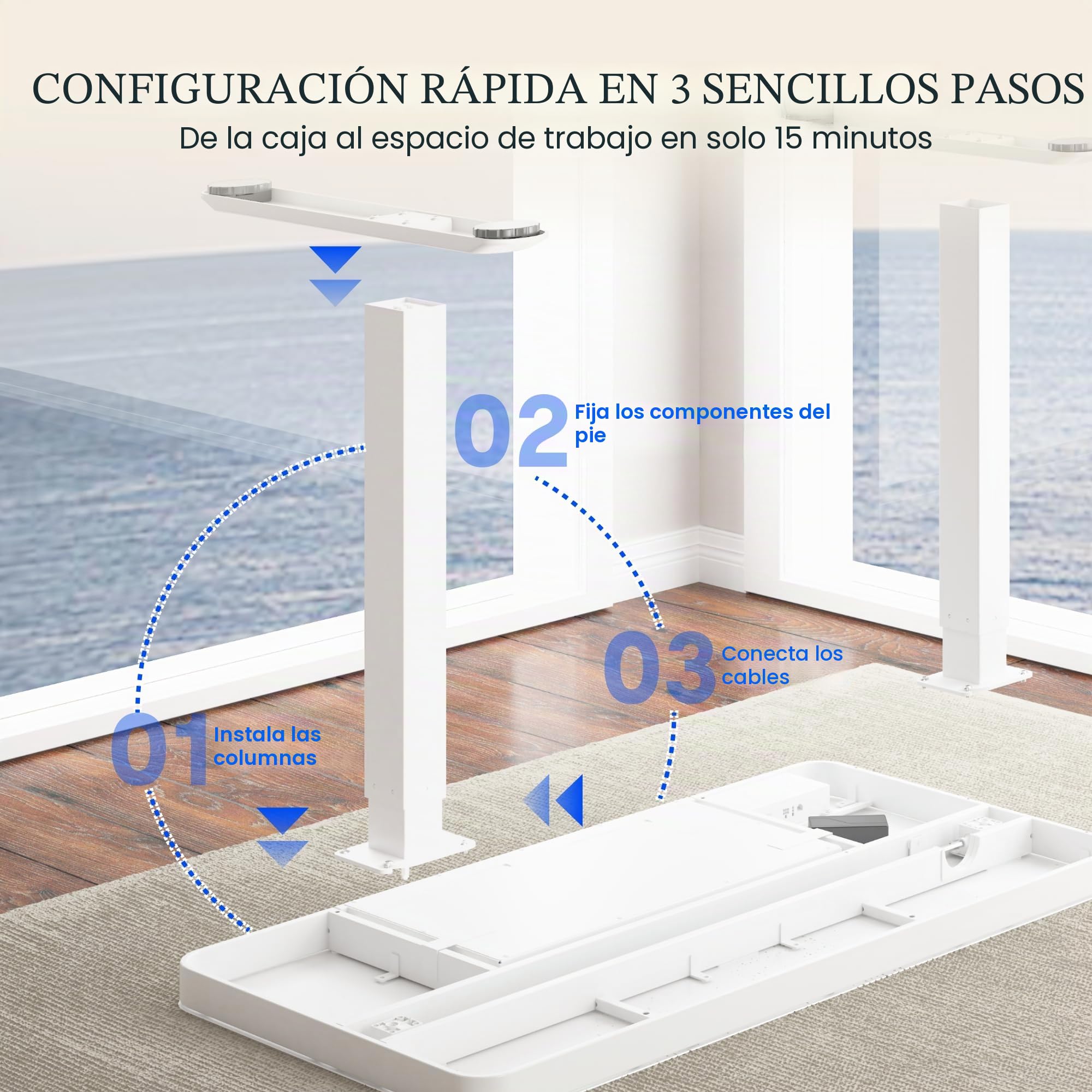 FLEXISPOT Q3 Escritorio Elevable Escritorio con Tablero Entero, Standing Desk, Mesa de Elevable con Función de USB Y Táctil, Tocador con Cajón 120x60cm (Blanco)