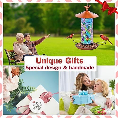 Miniatura 2 de XDW-GIFTS Comedero solar de mosaico, forma de linterna impermeable con gancho y 4 luces LED, decoración de jardín para césped, patio, balcón, adorno