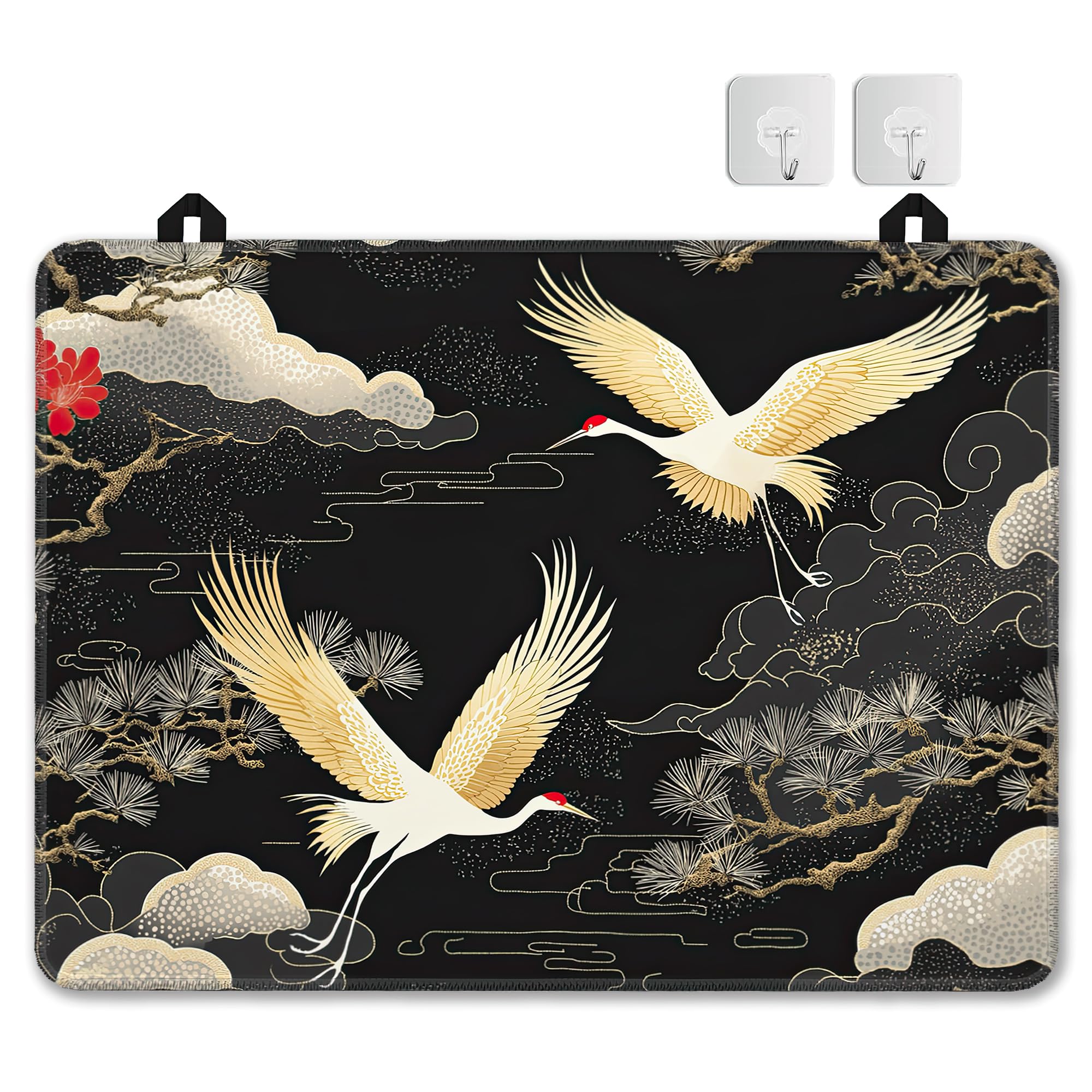 Stove Top Covers for Electric Stove,Japanese Crane Flat Top Stove Cover,Vintage Cloud Heat Resistant Glass Top Stove Cover Protector Anti-Slip Range Covers, 28 x 20 Inch