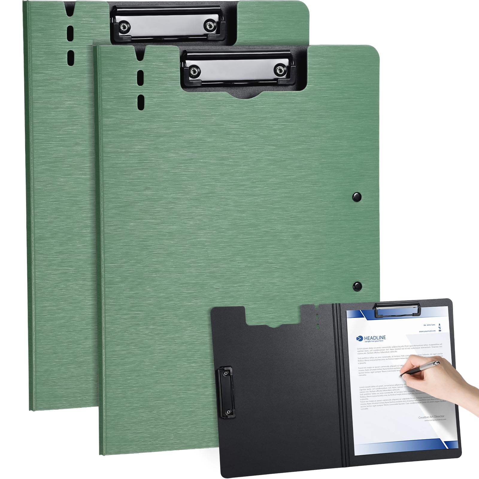 WORPSON Clipboard Folder, with Dual Metal Clips, Embossed-Texture, Folding 360° Rotating, Nursing Clipboard for Letter and A4, Pen Holder (Green, 2) — image 1