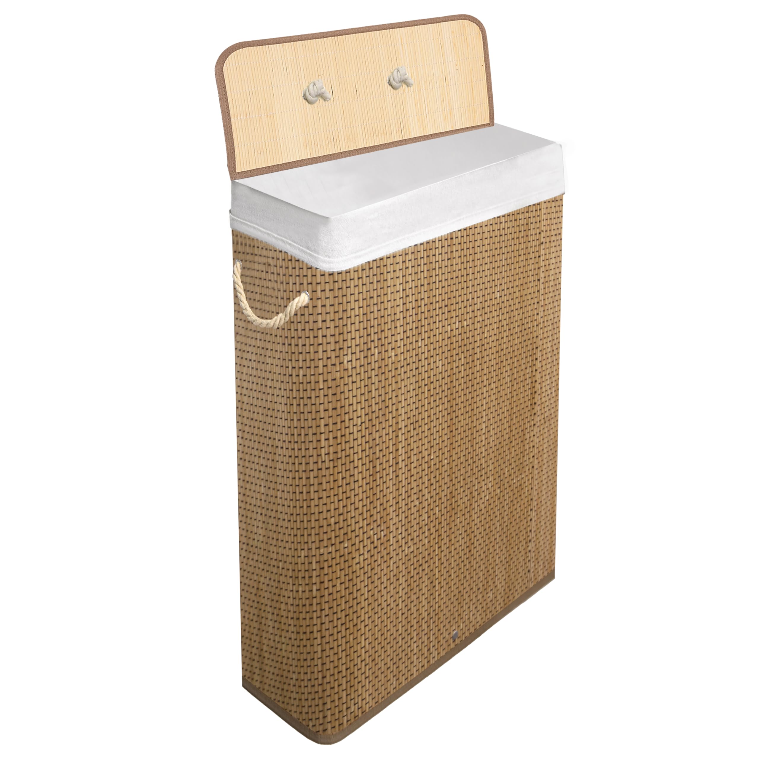 KNIGHT Bamboo Laundry Basket With Lid and Handles, Micro Weave Laundry Hamper with Removeable Washable Lining, Easy Assemble Easy Folding Storage Bin, Natural (56L)