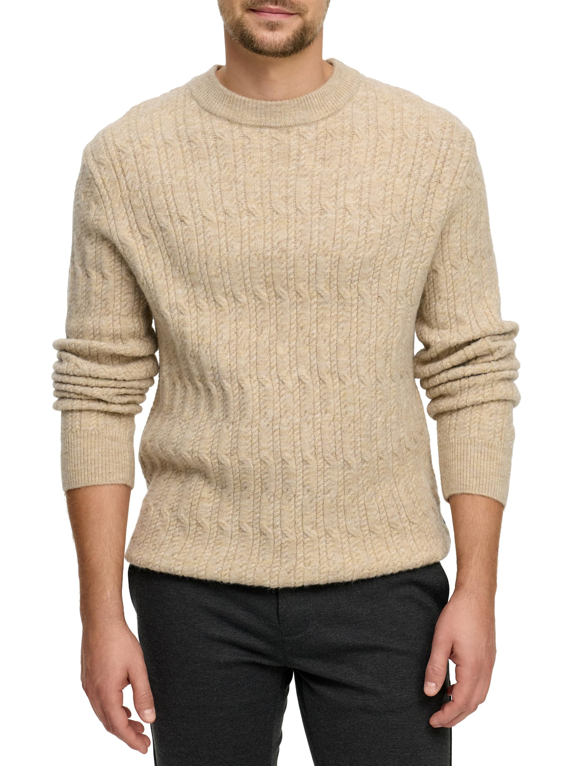 JEFF JFMicah - Jersey de punto clásico para hombre con cuello redondo y cuello redondo, jersey de punto fino para hombre