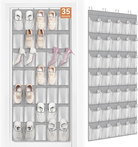 Miniatura 10 de FENTEC Organizador de zapatos para colgar sobre la puerta, 24 bolsillos, organizador de zapatos colgante para closet, de malla de bolsillo grande