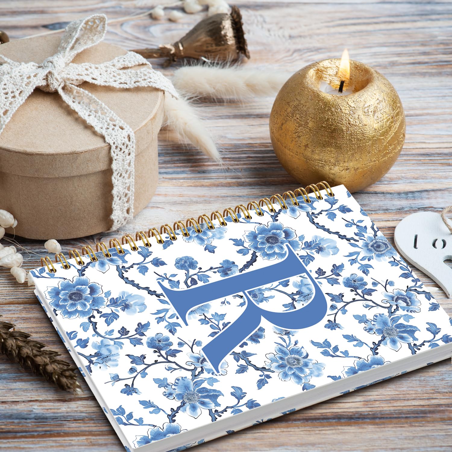 Spersonalizowany notatnik Chinoiserie – inicjał R | Notatnik do dziennika, prezenty z monogramem dla kobiet, nastolatek, niestandardowy dziennik, spiralny notatnik w linie College 5,5 x 8,3