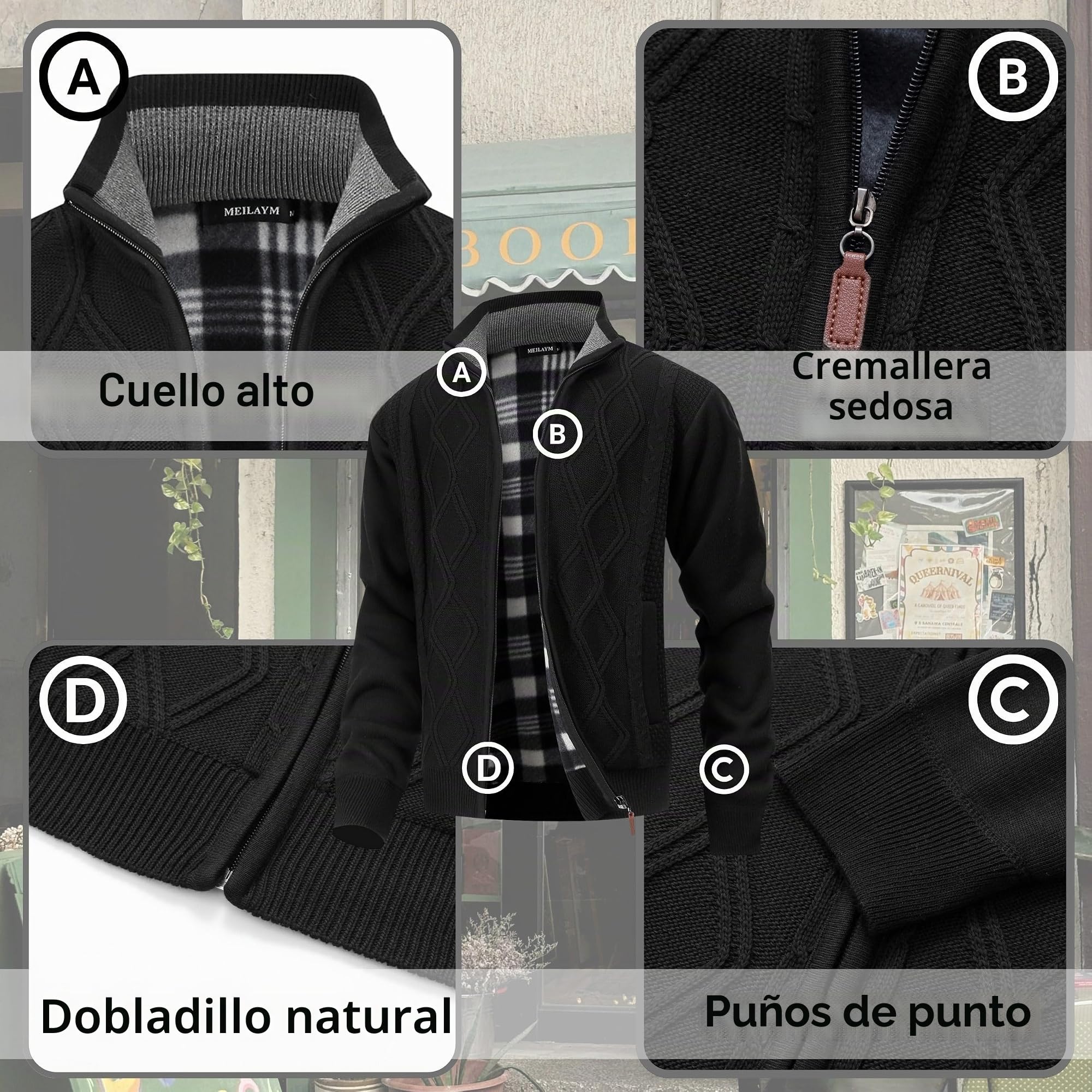 Cárdigan de Hombre Cárdigan Invierno Cálido Suéter Chaqueta Mangas Largas Punto Suéter con Cremallera Forro Polar Chaqueta Cuello Alto Punto Cable