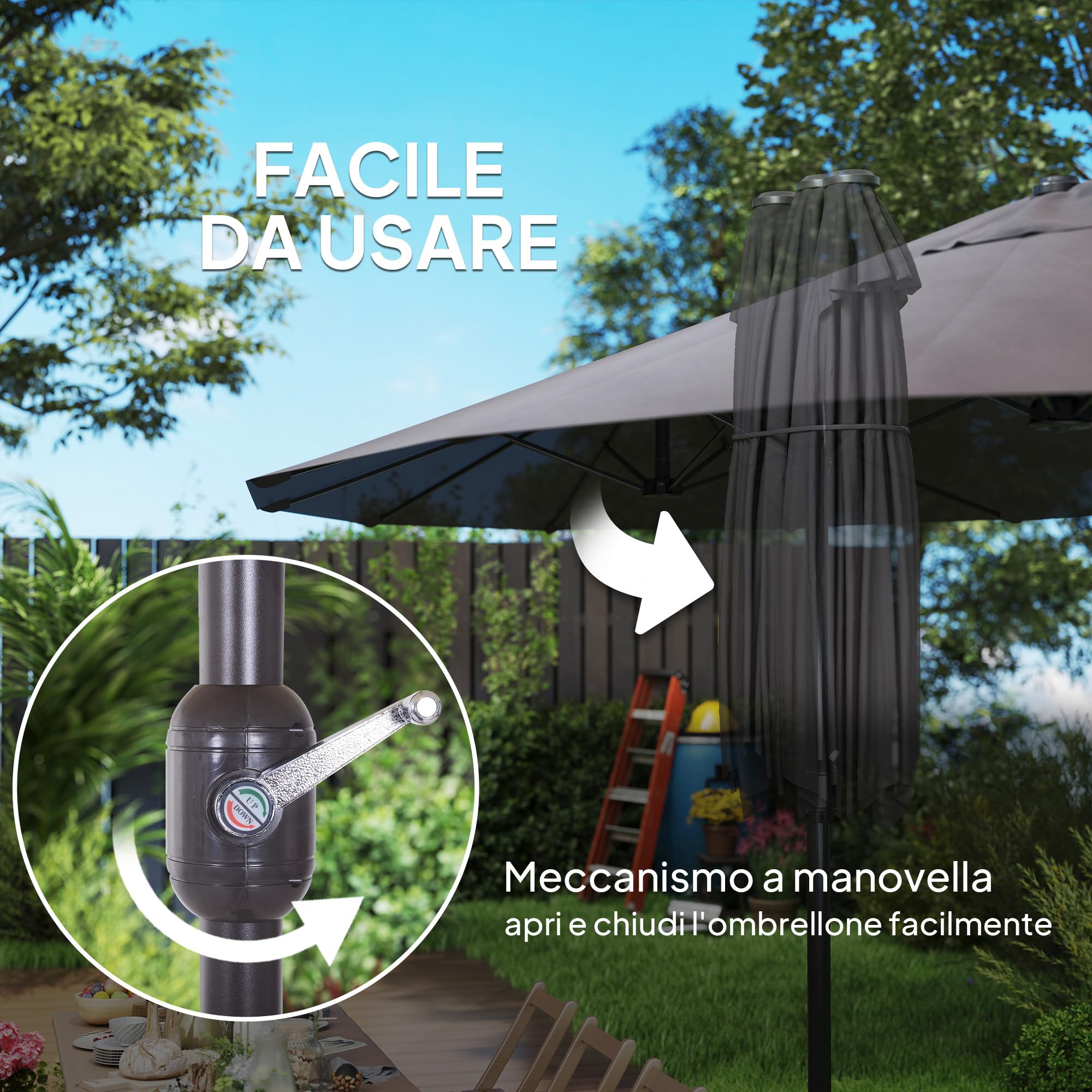 Outsunny Ombrellone da Giardino Doppio con Manovella Rosso | Aosom Italy
