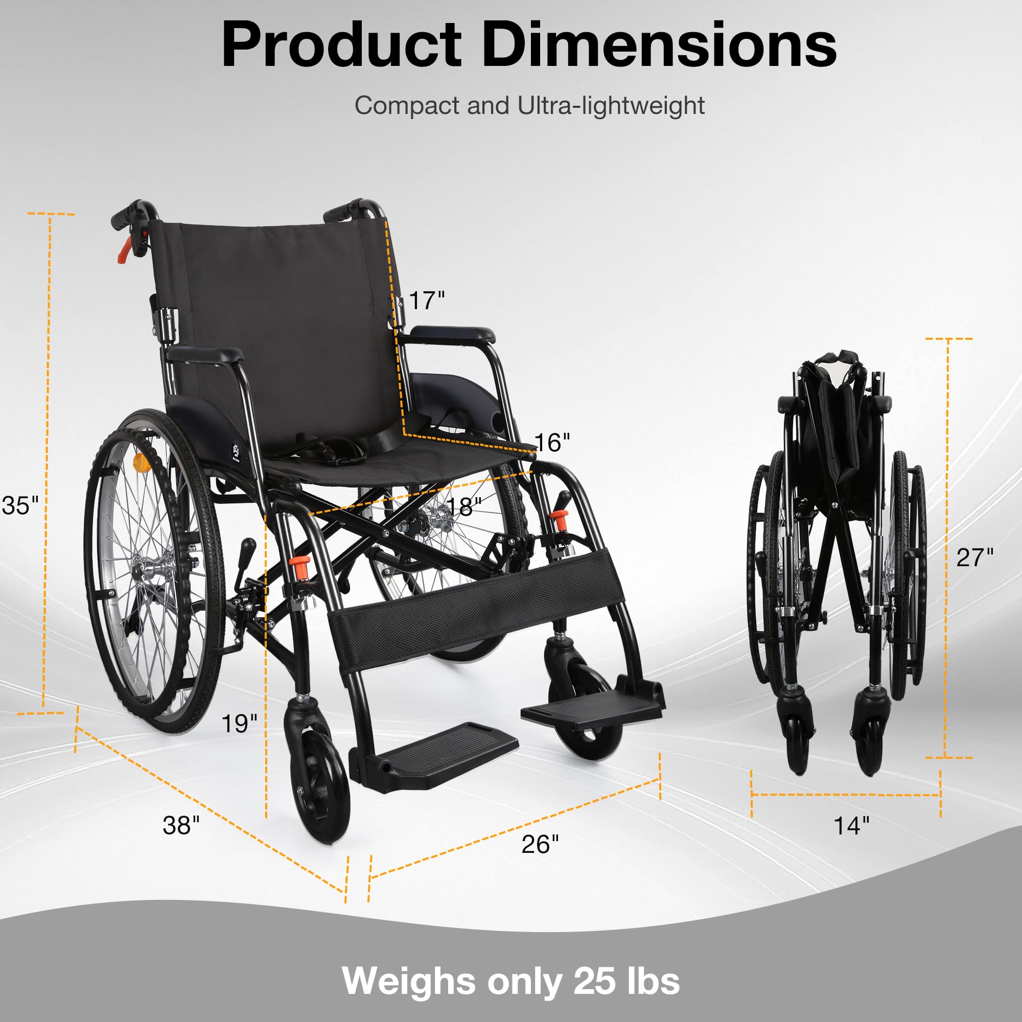 Premium Adult Wheelchair - Lightweight & Foldable -8