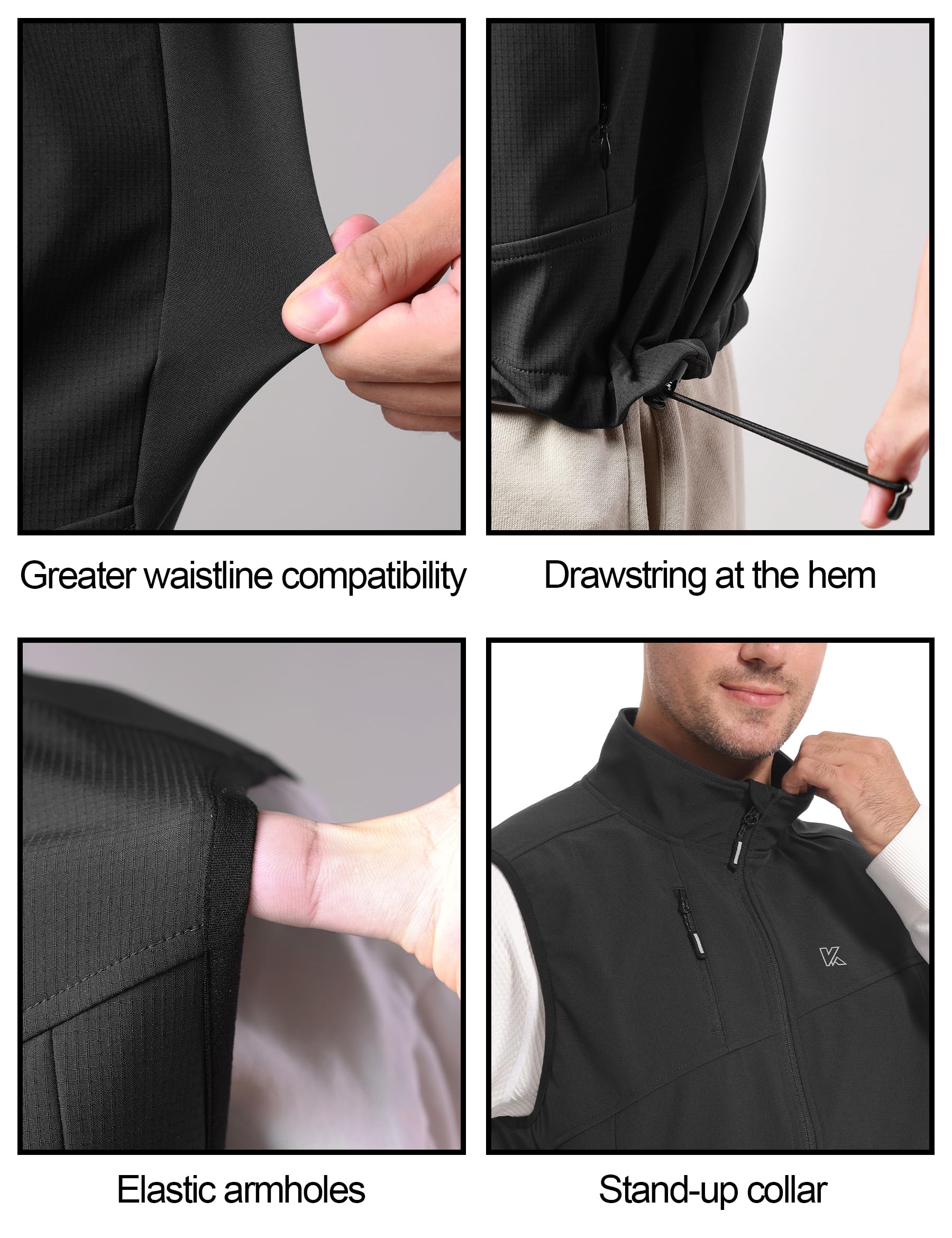 KUTOOK Chaleco Softshell para Hombre Chaqueta Cortaviento Ciclismo Senderismo al Aire Libre Deporte con 5 Bolsillos HC203