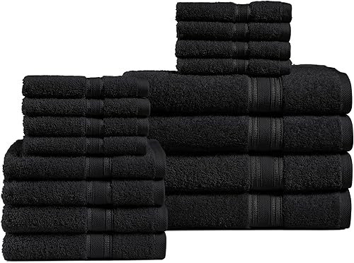 Lujosas toallas de baño de 16 piezas, toallas negras, toallas 100% algodón para baño, toallas de baño de lujo, juego de toallas de baño altamente