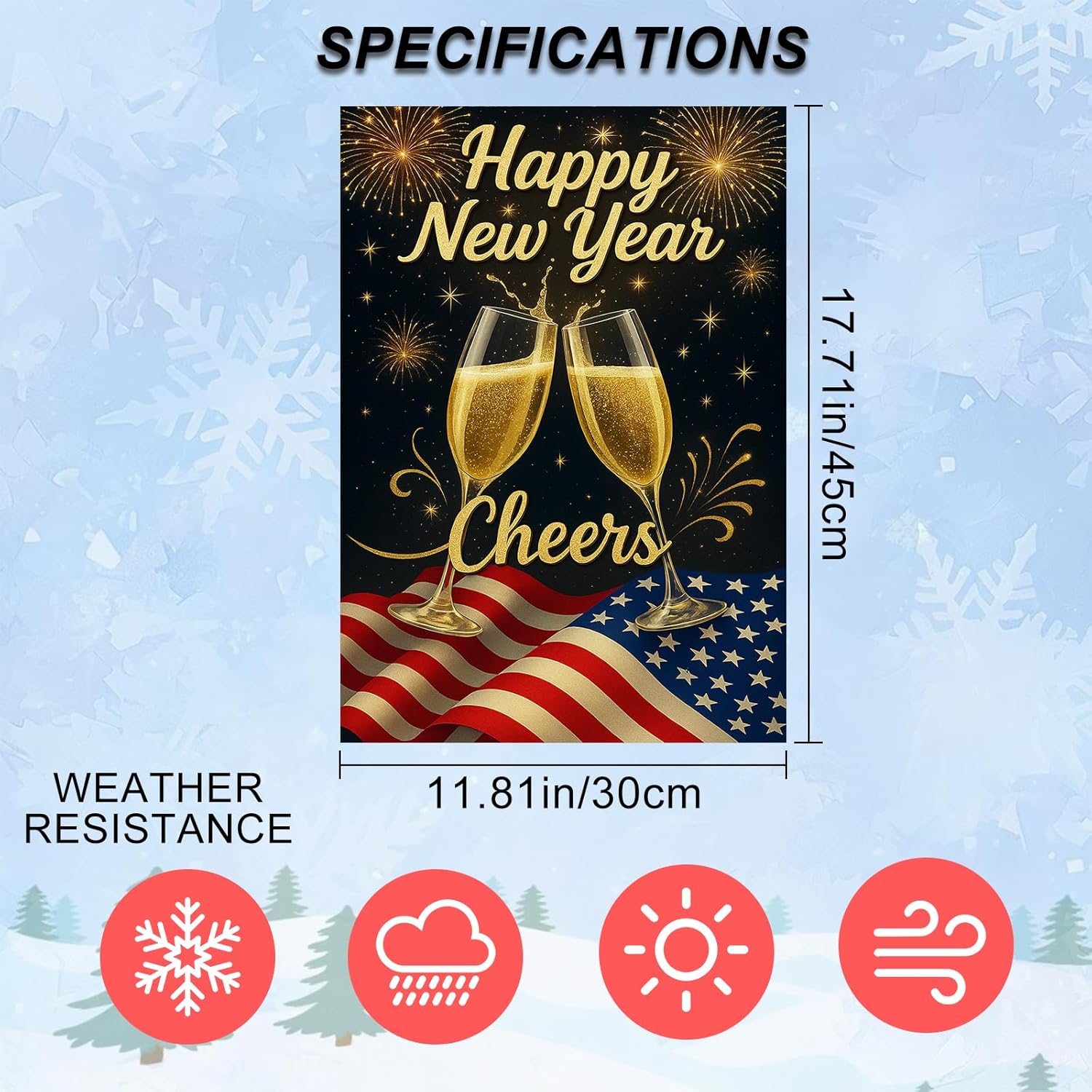 IVN Happy New Year Champagne Toast Garden Flag 12x18 Inch Double Sided Garden Flag Decorative Yard Flag for Outdoor New Year Seasonal Rustic Yard Lawn Outdoor Decor - Image 3