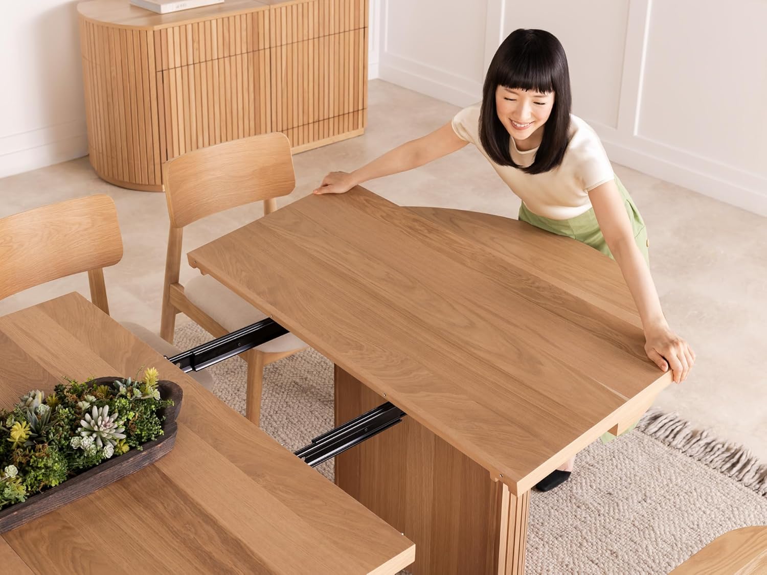 Transformer Table - Solid Wood Extendable Round Dining Table Set with 6 Chairs, Seats 2-10, Extendable Round Dining Set, Space-Saving Modern Furniture, Natural (Table + 6 Chairs)