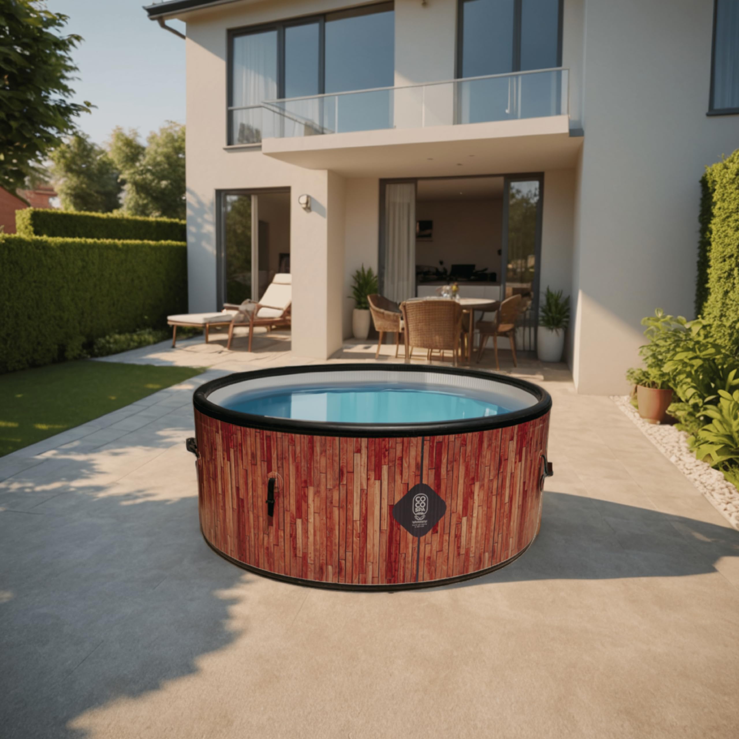 Piscine Hors-sol Coco Bain Aruba – 250 Cm De Diamètre, 2700 Litres, Imitation Bois, Structure Dropstitch, Facile à Ranger