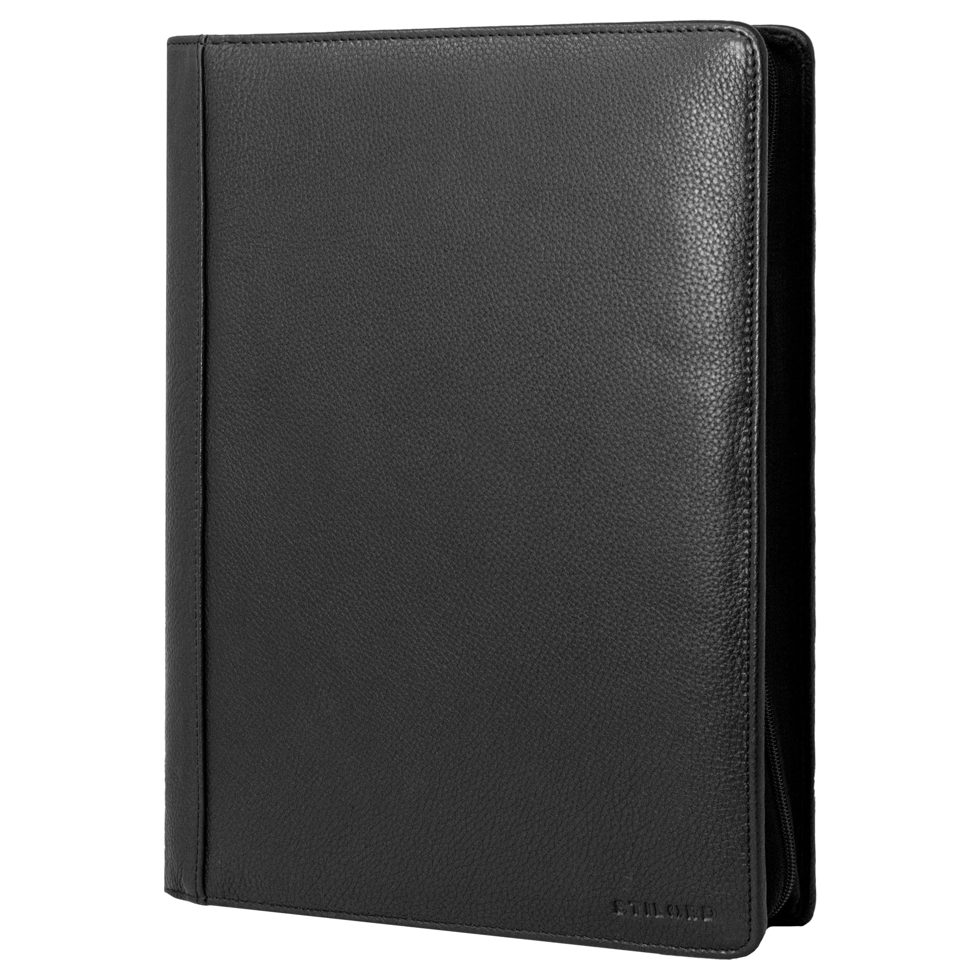 STILORD "Gus" Folder konferencyjny A4 skórzany portfel w stylu vintage skórzany uchwyt na dokumenty ze schowkiem na dokumenty stylowy organizer duży portfel, Czarny (Black), L, teczki/ walizki