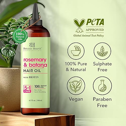 Miniatura 70 de Botanic Hearth Aceite de cafeína y batana para el crecimiento del cabello (6.7 onzas líquidas), tratamiento nutritivo y fortalecedor del cabello