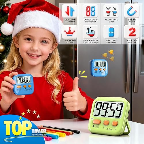 Miniatura 56 de Antonki Paquete de 2 temporizadores digitales para niños, temporizadores de cocina magnéticos de cuenta regresiva para cocinar, huevos, aula, Nuevo