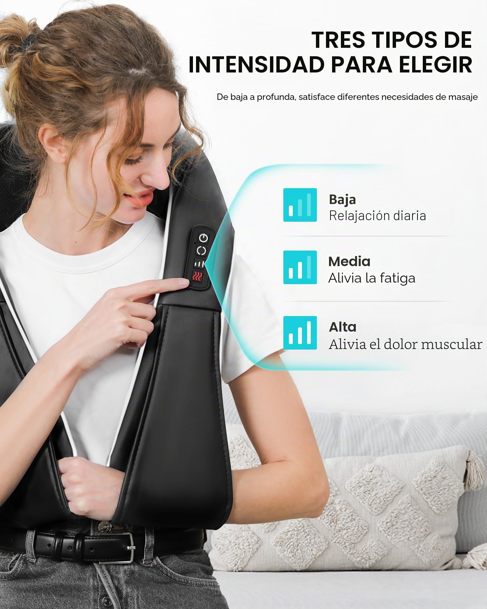 ALLJOY Masajeador de Cuello y Hombros con Calor, Masajeador Cervical y Espalda Shiatsu, 8 Nodos de Masaje Giratorios, 3 Velocidades, Dirección Ajustable,Regalo para Mujer Hombre,Negro