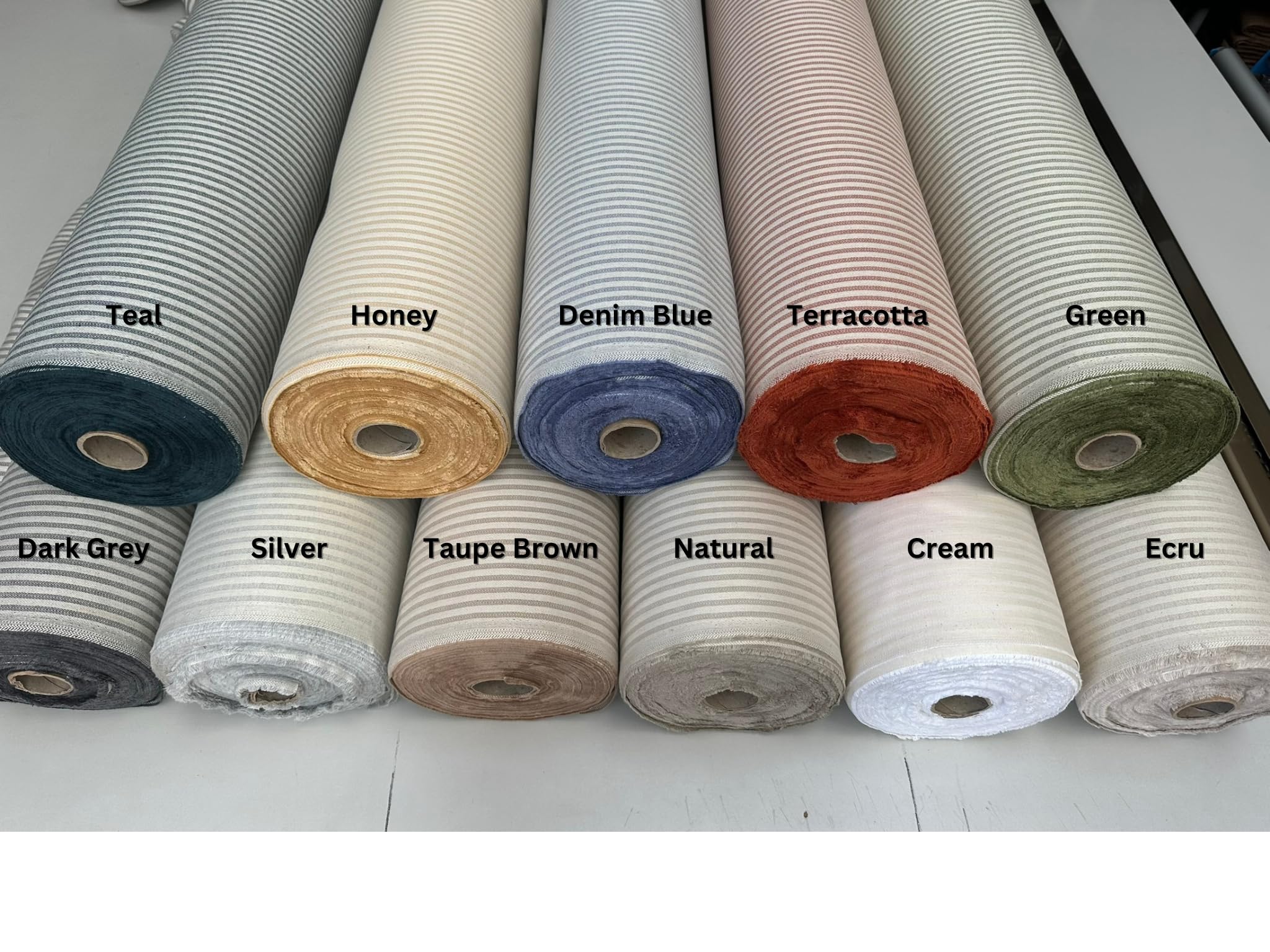 Tissu à chevrons effet lin 5 mm pour coussin à rayures crème pour décoration d'intérieur - 328 cm extra large - Vendu au mètre - Terre cuite