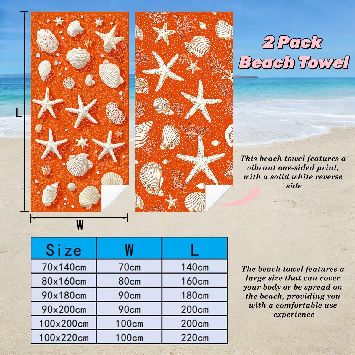 Ręcznik plażowy XXL, 100 x 200 cm, zestaw 2 szt., z mikrofibry, ręcznik plażowy, pomarańczowy, szybkoschnący, do sauny, fitness, bez piasku, ręcznik plażowy, do sauny, duży ręcznik kąpielowy, prezent