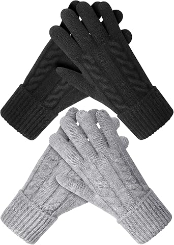 Pleneal Winter Gloves for Women Cold Weather - Womens Gloves Warm Touch Screen Fleece Lined Elastic Cuff Knit Glove 2 Pairs