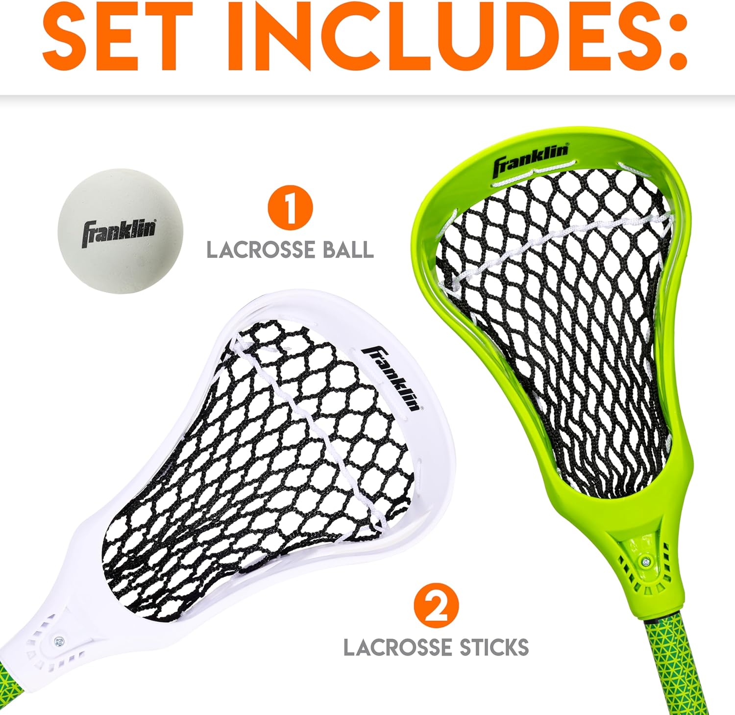 Franklin Sports Future Champs 2 Player Youth Lacrosse Sticks + Ball Set - Kids 32" Inch Beginner Backyard Practice Lax Sticks + Lightweight Soft Lacrosse Ball - Toy Kids Lax Set