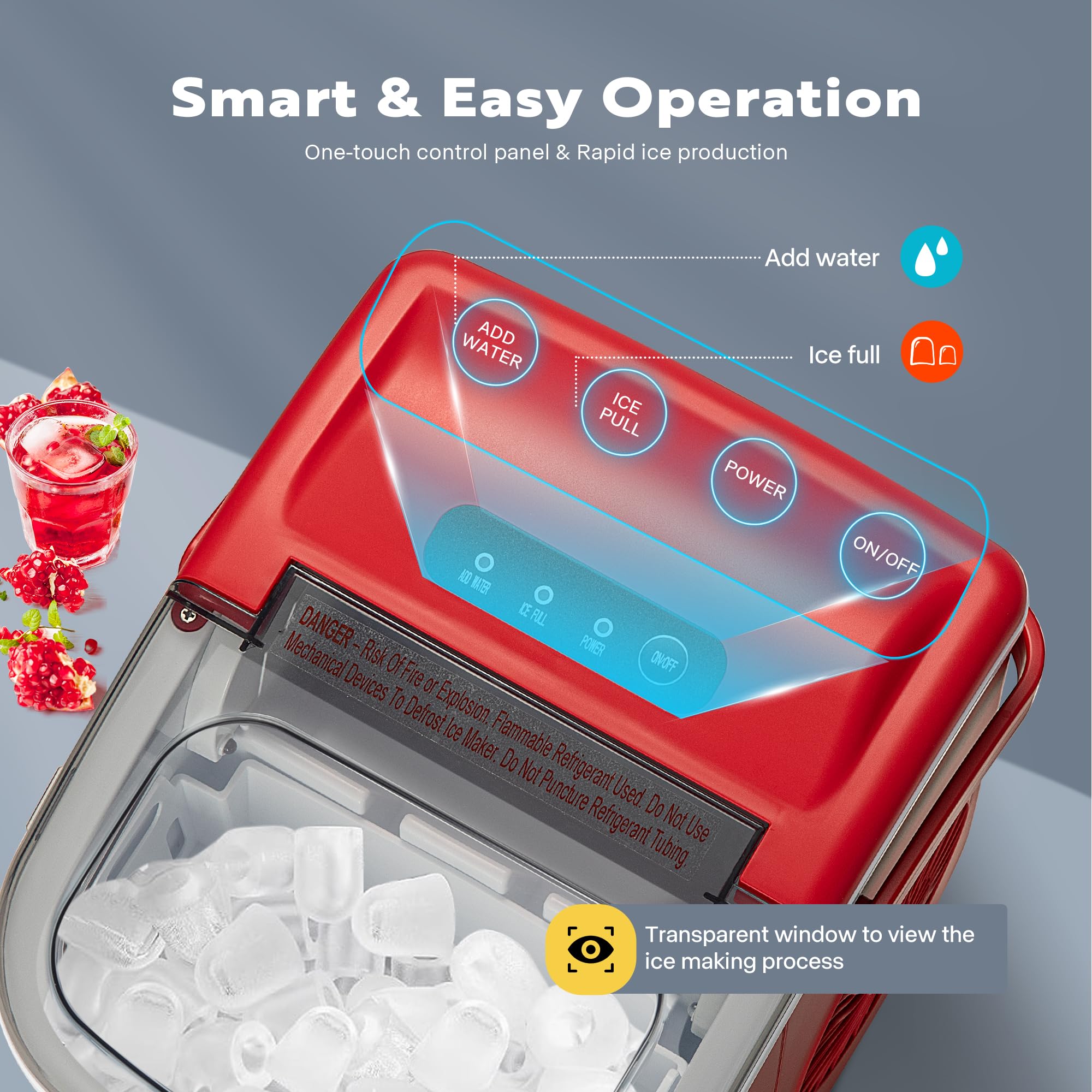 VIVOHOME Countertop Ice Maker with Handle 26lbs/Day 9 Ice Cubes in 6 Mins Portable Ice Maker Machine 10 Ice Bags and Self Cleaning Ice Cube Maker Red on Fridge.com